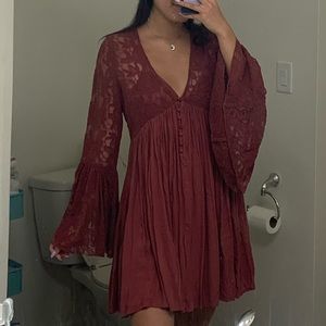 Free People Burgundy Bell Sleeves Dress